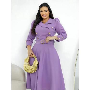 Imagem de Vestido Midi Elegante Manga Longa Social com Cinto Moda Evangélica Fes