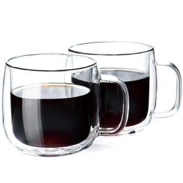 Imagem de Unbreakable Canecas de café de vidro de parede dupla, 295 ml, seguras para micro-ondas e geladeira, conjunto de 2 canecas de café com isolamento de vidro borossilicato para expresso, cappuccino,