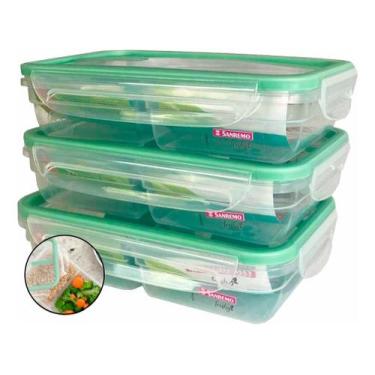 Imagem de Kit 3 Pote Plástico Com Travas E Divisória 730ml Freshy Sanremo