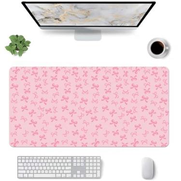 Imagem de Kawaii Tapete de mesa com laços rosa, grande, extenso, teclado para jogos, mouse pad, couro rosa macio antiderrapante para escritório/casa/estudo