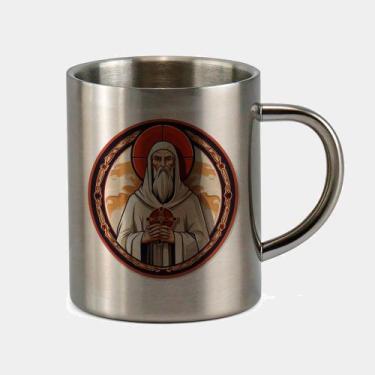 Imagem de Caneca de Inox Premium Prateada 400ml Santo Sao Bento Igreja Catolica 