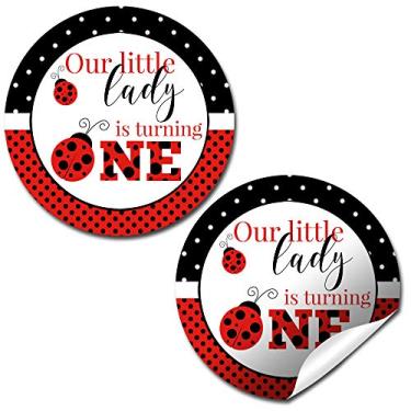 Imagem de Red Ladybug First Birthday Themed Thank You Sticker Labels, 40 2" Party Circle Stickers by AmandaCreation, Great for Party Favors, Envelope Seals & Goodie Bags