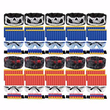 Imagem de Artigos de festa POKONBOY compatíveis com armas Nerf, 10 conjuntos de armas de brinquedo infantis, acessórios de brindes de festa de aniversário com máscara facial, dardos de recarga, óculos táticos e pulseiras de pulso para duas equipes