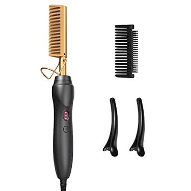 Imagem de Alisador de cabelo elétrico quente – Pentes de pressão, pente de alisamento de cabelo de cerâmica, modelador de cachos para cabelo preto natural masculino barba ou presente de feriado – Glod 3 em 1
