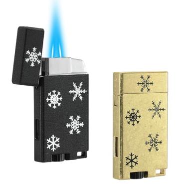 Imagem de Isqueiro clássico de bolso de butano fosco, pacote com 2 maçaricos de chama de jato duplo com janela visível, à prova de vento ajustável e isqueiro recarregável para homens e mulheres, sem gás (preto