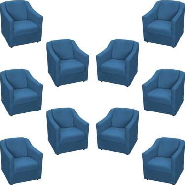 Imagem de Kit 10 Poltronas Decorativa Mila Pé De Plástico Cromado - Azul-marinho Suede