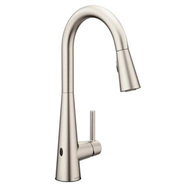 Imagem de Moen Elegante Sensor de Onda Motionsense Inoxidável Resistente a Pontos Sem Toque Uma Alça Arco Alto Pulldown Torneira de Cozinha Moderna Com Power Clean, 7864EWSRS