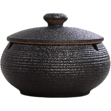 Imagem de Cinzeiro com tampa, à prova de vento, cinzeiro de cigarro para uso interno ou externo, cerâmica artesanal para decoração interna de escritório em casa