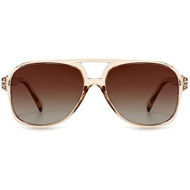 Imagem de LASPOR Óculos de sol aviador polarizados para mulheres e homens anos 70, vintage, retrô, armação grande, óculos de plástico UV400 (lente marrom com armação marrom)