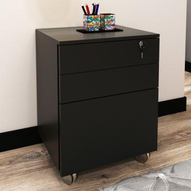 Imagem de Gaveteiro Com Chave 3 Gavetas 48,8X64,5Cm Charme Espresso Móveis Preto