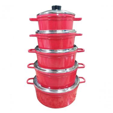 Imagem de Jogo 5 Panelas Alumínio Batido Fundido Vermelho Pigmentado