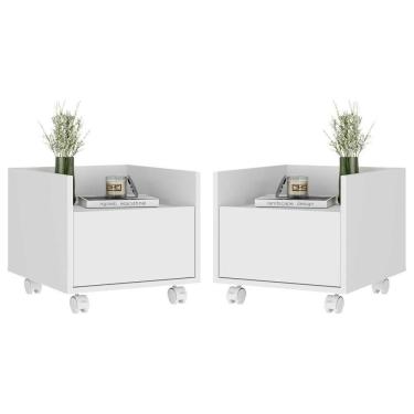 Imagem de Kit Com 2 Mesas De Cabeceira 40 Cm Com Rodízios Multimóveis Mp4045 Branca