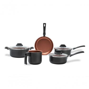 Imagem de Conjunto De Panelas 5 Peças Pro-flon Antiaderente Cinza Range Linha Topázio Brinox Cinza