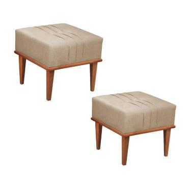 Imagem de Conjunto - 2 Puffs Banqueta Maya Luxo Castellar Móbile Linho Bege