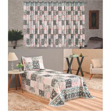 Imagem de Kit Belline Colcha Solteiro + Cortina 2 Metros 3 Peças - Salmão