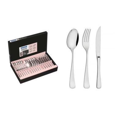 Imagem de Faqueiro Mônaco Em Aço Inox Com Facas Para Churrasco Forjadas 6mm Acabamento Alto Brilho