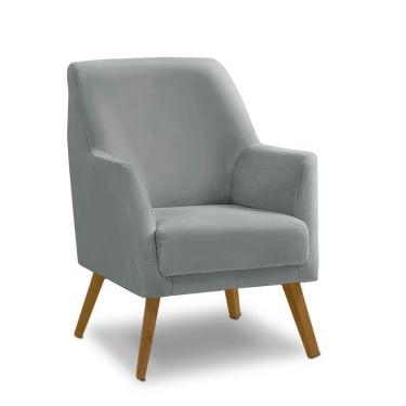 Imagem de Poltrona Decorativa Retrô Recepção Magali Lisa Veludo Cinza Claro Lansofbr