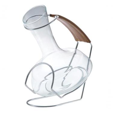 Imagem de Decanter Vinho Vidro Com Suporte Acabamento Em Couro 900ml Aerador Decantador Wine Enologo