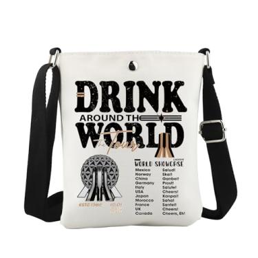 Imagem de WCGXKO Bolsa tiracolo Drinking Around the World, presente de esquadrão de bebidas, presente de festival de comida e vinho, presente de comida e vinho, Drinking Around Cro