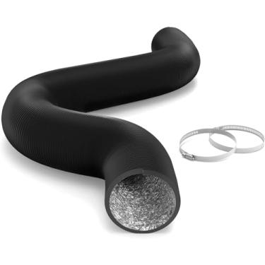 Imagem de iPower Tubo flexível de alumínio de ar de 10 cm, 7,6 m, mangueira de ventilação de secadora de proteção de quatro camadas para ventilação HVAC e exaustão com 2 braçadeiras, preta