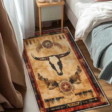 Imagem de Tapete Western Area Rug Southwestern Cow Lavável 3x5 Navajo Tapetes Tribais para Sala de Estar Quarto Cowboy Rústico Antiderrapante Macio Tapete Grande para Escritório Entrada Banheiro