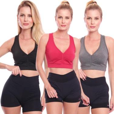 Imagem de Kit 3 Top Feminino Academia Treino Alta Sustentação Fitness - Brás e C