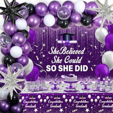 Imagem de TOUPONS Decorações De Formatura Em Roxo E Preto 2025 Para Mulheres Meninas - Ela Acreditava Que Podia, Então Fez, Faixa Festa Formatura, Turma Do Ensino Médio, Enfermagem