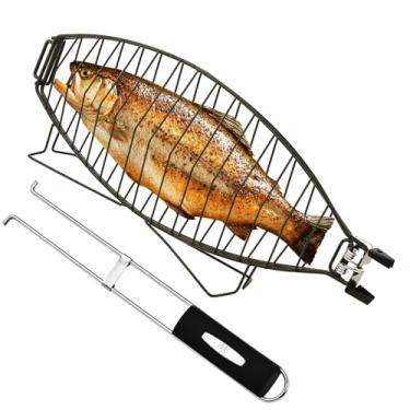 Imagem de RTT Cesta Para Grelhar Peixes - De Aço Inoxidável, Grelha Antiaderente Com Trava Ajustável E Alça Removível, Ideal Churrasco, Camping, Churrasqueiras A Carvão Gás
