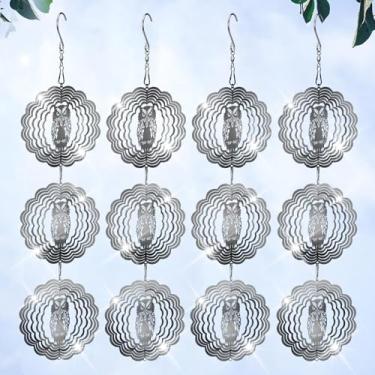 Imagem de ToBeAce 12 Discos Repelentes De Pássaros Coruja Para Áreas Externas, Cata-Ventos 3D Aço Inoxidável Decoração Externa, Conjunto Repelente Reflexivo, Refletores Brilhantes Manter O Pombo-Pica-Pau Long