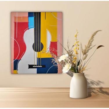 Imagem de Quadro Decorativo Moderno Violão Figurativo, Pintura Acrílica Original, 30x25cm, Multicolorido