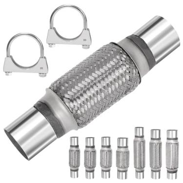 Imagem de Mardatt 3 Peças De Tubo Flexível Escape, Aço Inoxidável Com Trança Dupla, Braçadeira Em U, Braçadeiras Silenciadoras Para Carros, Caminhões, Ônibus (1,7" X 6" 10")