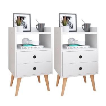 Imagem de Kit 2 Mesas de Cabeceira Dream Organizador Criado Mudo Box Para Quarto C/2 Gavetas - Loja Inova BR (Branco)