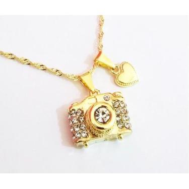 Imagem de Colar Gargantilha Coração Máquina Fotográfica Folheado - Milena Folhea