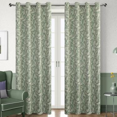 Imagem de Erbnaryx Cortinas blackout 80% para quarto, cortinas com estampa floral rolagem verde 137 cm de comprimento para sala de estar, cortinas art déco vintage, cortinas de janela com isolamento térmico