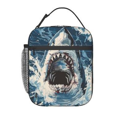 Imagem de amepay Lancheira de poliéster Shark Attack para mulheres adolescentes, lancheira térmica reutilizável majestosa para adultos, bolsa térmica térmica para praia, para pesca, trabalho, piquenique, viagem