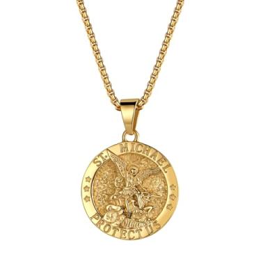 Imagem de Rofusn Colar masculino de São Miguel, o Arcanjo: Medalha Católica de Aço Inoxidável Amuleto Pingente Colar Aniversário Natal Páscoa Joias Presentes 60 cm, 23.6inch, Aço inoxidável, Sem Pedra Preciosa