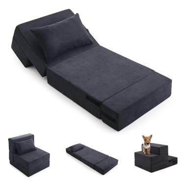 Imagem de Jamdok Sofá-cama dobrável 6 em 1 com travesseiro, colchão dobrável de espuma de alta densidade de 20 cm de espessura, cadeira individual para sala de estar/dormitório/uso de hóspedes/escritório em