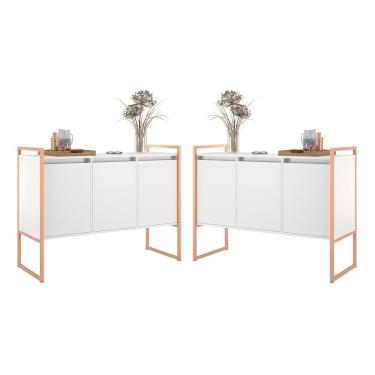 Imagem de Buffet 3 Portas Rouxe Branco Cobre Conjunto 2 Unidades