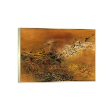 Imagem de MUHJDYC Zao Wou-ki Pintura famosa abstrata - imagem de arte em tela - arte de parede para sala de estar - reprodução de impressões (14.3.60) 50x70cm-19x27in moldura prata