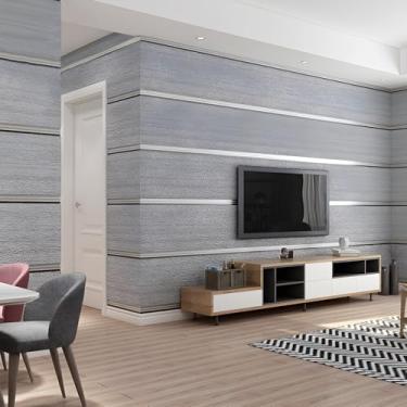 Imagem de QIQIZHL Papel de parede, papel de parede listrado de cor sólida, papel de parede minimalista liso para decoração de casa (cinza claro)