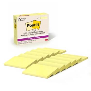 Imagem de Post-it Notas super adesivas 100% de papel reciclado, 2x o poder de colagem, 7,6 x 12,7 cm, 12 blocos/pacote, 70 folhas/bloco, amarelo canário (655R-12SSCY)