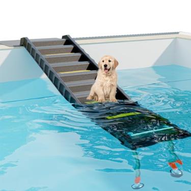Imagem de CHOOSEU rampa dobrável para piscina para cães com pernas de 33 "para ajuste de altura livre, rampa de água para cães de acesso fácil e seguro para piscina, rampa de piscina para cães de até 200 libr