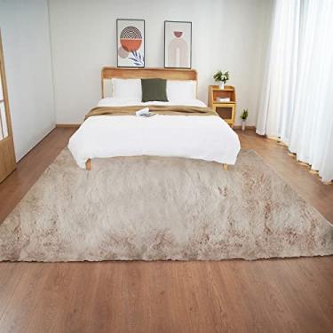 Imagem de Ghouse Tapete de área bege 20 x 25 cm tapete fofo de pele de coelho sintético tapete bege felpudo felpudo para sala de estar, quarto, sala de jogos, quarto de bebê