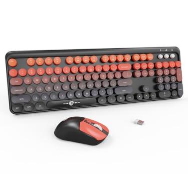 Imagem de Combo de teclado e mouse sem fio, 104 teclas redondas, teclado e mouse coloridos com máquina de escrever retrô para PC/Mac/Laptop/Tablet/Computador/Windows Preto e Vermelho