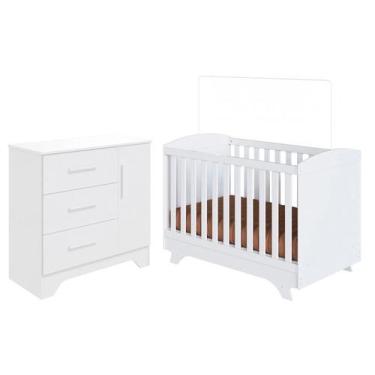 Imagem de Berço Mini Cama Branco + Cômoda Infantil 3 Gavetas - Moveis Peroba Mag