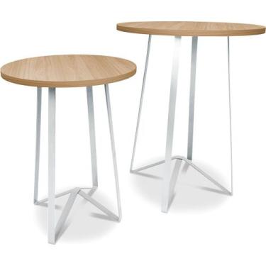 Imagem de Mesa De Canto Dupla Palon Redonda Decoração Para Sala Branco/Jade - Ge