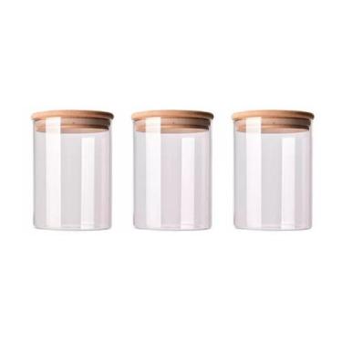 Imagem de Kit 3 Potes De Vidro Hermético 400ml Tampa De Bambu - M1