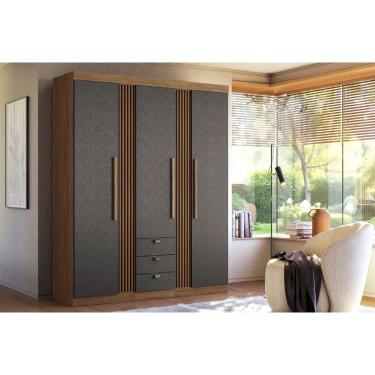 Imagem de Guarda Roupa Casal 4 Portas e 4 Gavetas Aurora 4.4 Jatobá/Grafite - Santos Andirá