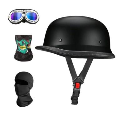 Imagem de iinkcma Capacete De Motocicleta Estilo Alemão, Meio Para Homens E Mulheres Adultos, Aprovado Pela Dot, Retro, Cruiser, Scooter, Chopper (Preto Fosco, Tamanho G)