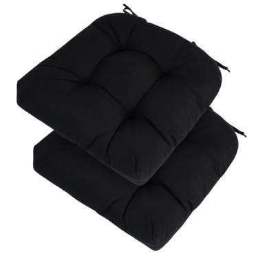 Imagem de FUNHOME Conjunto de 2 almofadas para cadeira de ambiente externo à prova d'água para móveis de pátio 48 x 48 x 12 cm almofada de pátio para balanço, acampamento, cadeiras de cozinha, preta